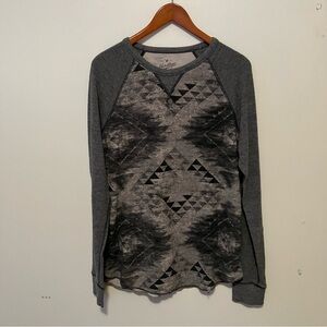 American Eagle Heritage Thermal Shirt Mens L Aztec Western Print Gray Pullover